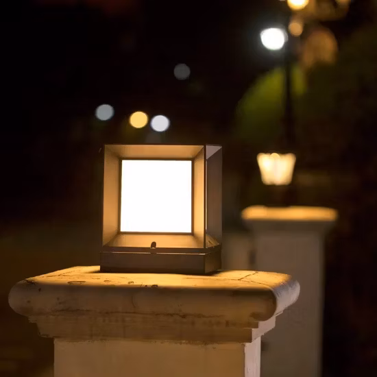 Modern Outdoor Waterproof Square Gate Fence Garden Post LED Solar Pillar Light